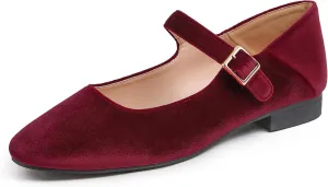 FEVERSOLE Women's Mary Jane Fashion Square Toe Easy Buckle Low Heel Slip On Flats