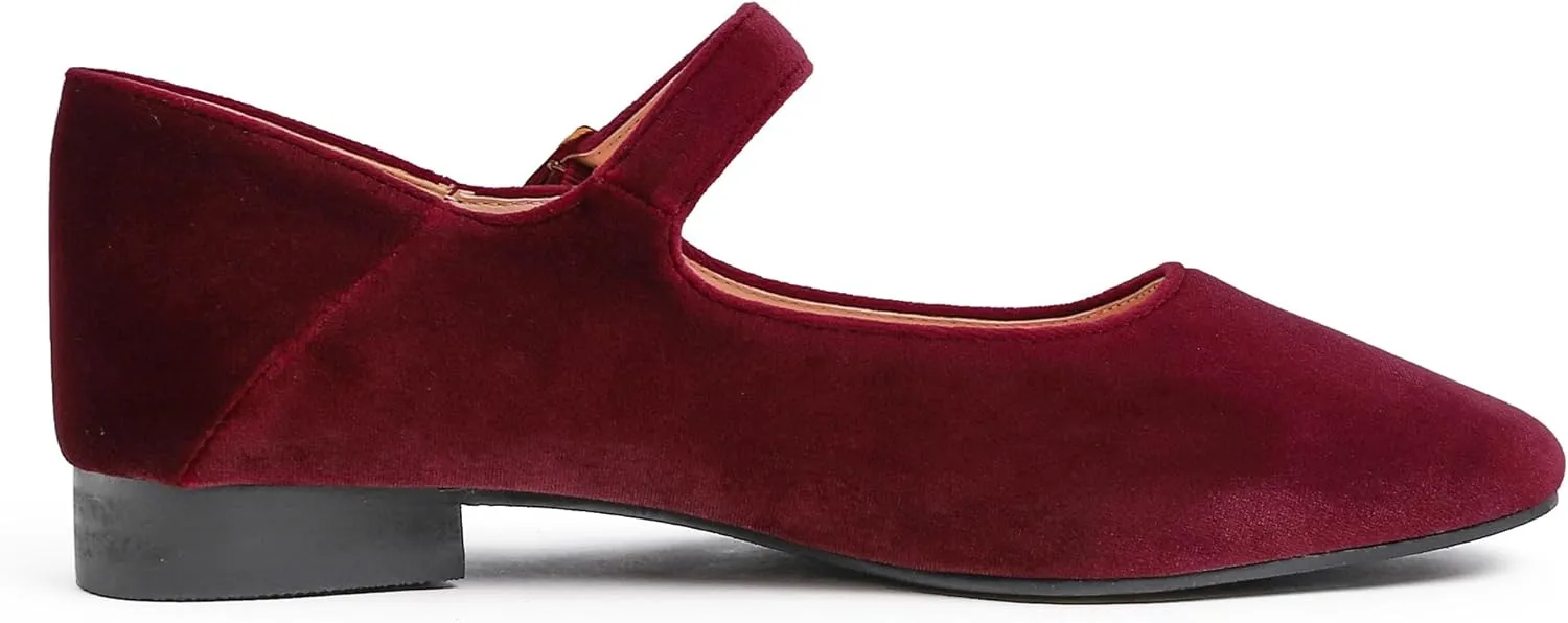 FEVERSOLE Women's Mary Jane Fashion Square Toe Easy Buckle Low Heel Slip On Flats