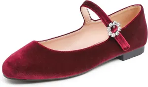 FEVERSOLE Women's Mary Jane Fashion Square Toe Easy Buckle Slip On Flats