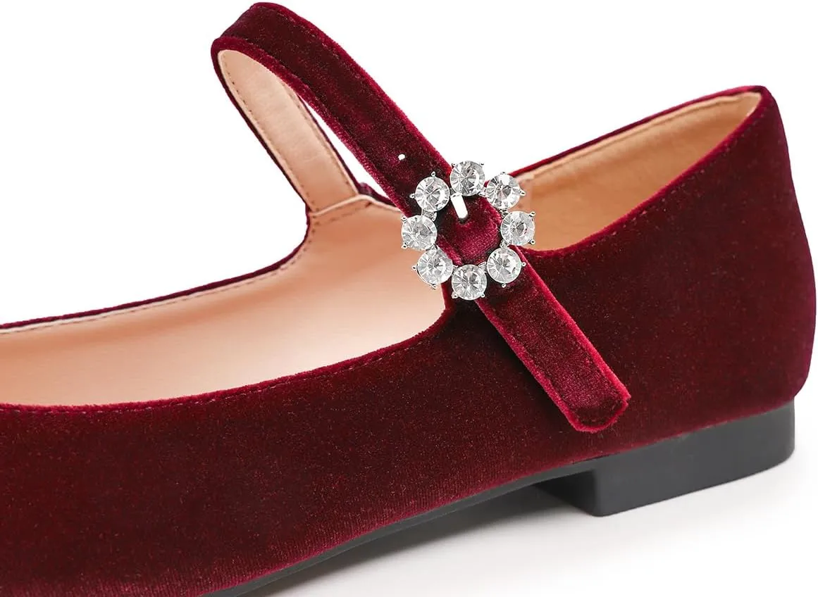 FEVERSOLE Women's Mary Jane Fashion Square Toe Easy Buckle Slip On Flats