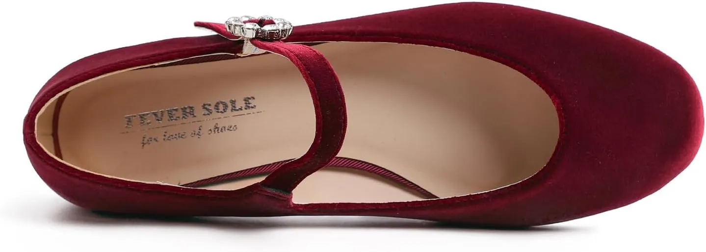 FEVERSOLE Women's Mary Jane Fashion Square Toe Easy Buckle Slip On Flats