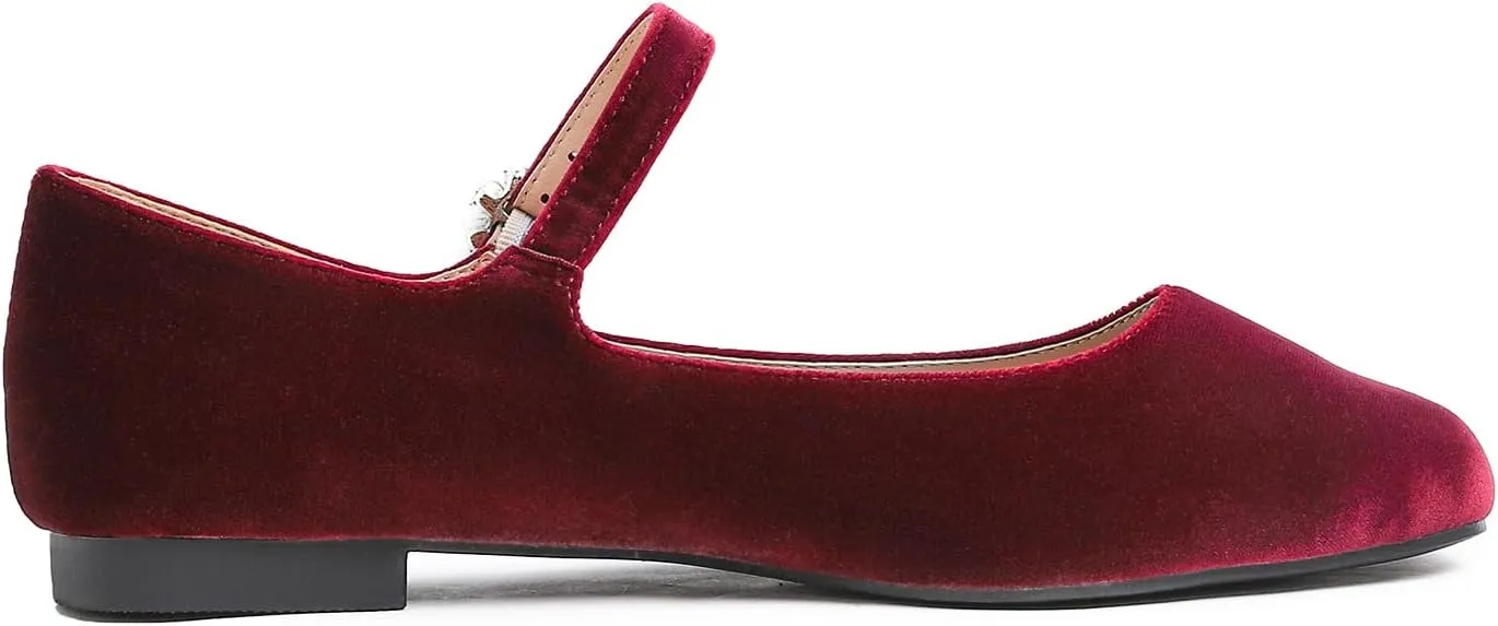 FEVERSOLE Women's Mary Jane Fashion Square Toe Easy Buckle Slip On Flats