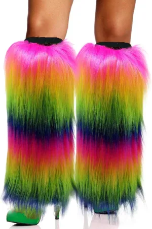 FHQHTH Fuzzy Faux Fur Leg Warmers Fur Heels Long Boots Cuff Cover has Elasticity One Pair Dionysia Boot cover Carnival 18"