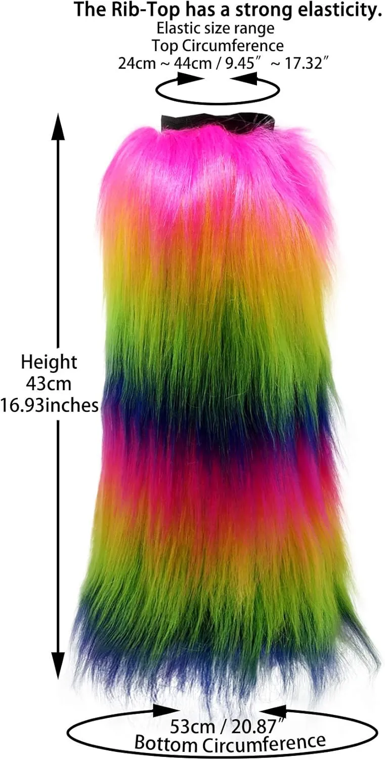FHQHTH Fuzzy Faux Fur Leg Warmers Fur Heels Long Boots Cuff Cover has Elasticity One Pair Dionysia Boot cover Carnival 18"