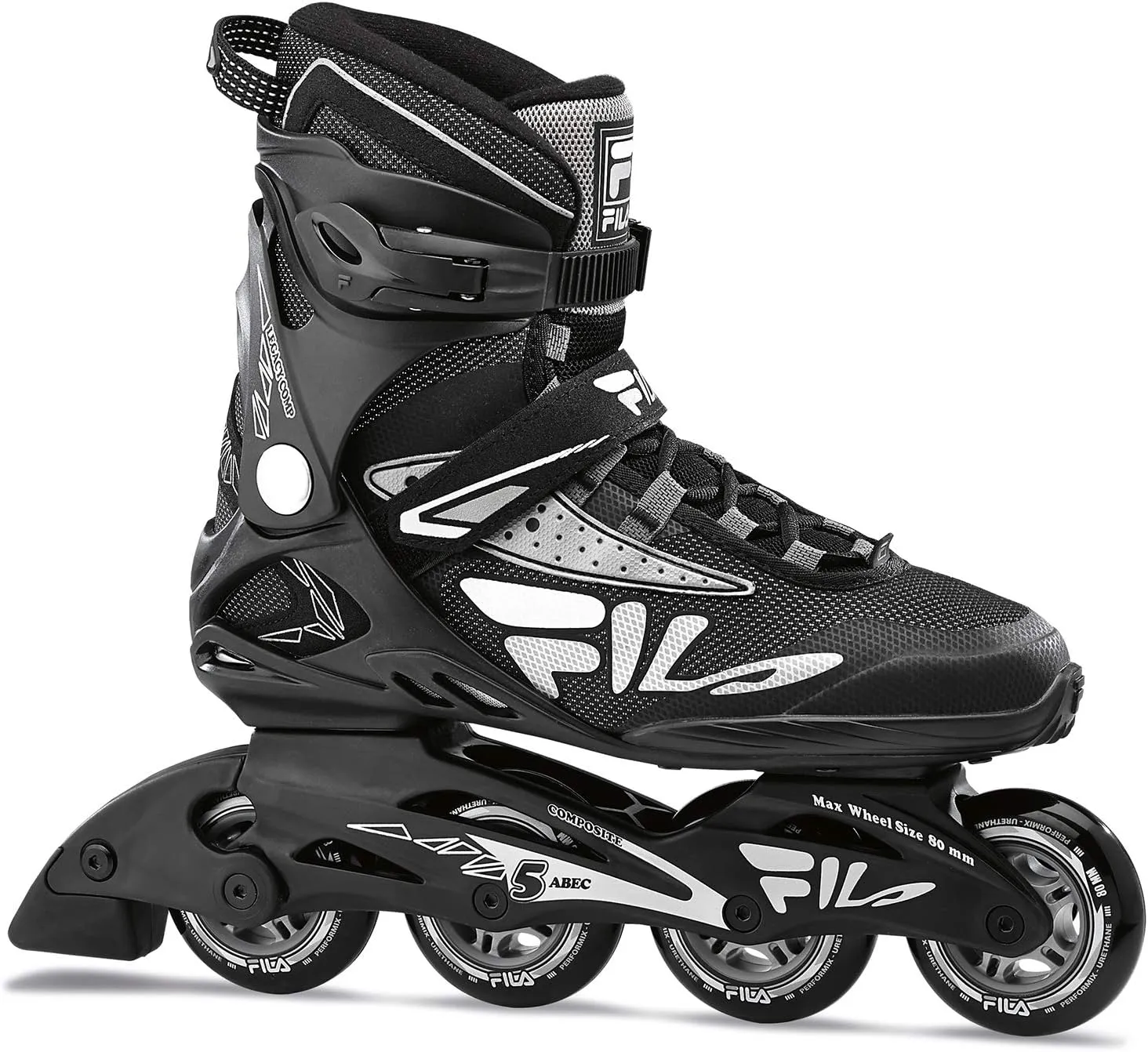 FILA Legacy Comp Inline Fitness Skates for Men and Women- Air Flow Technology, Lightweight Composite Frame, 80mm Wheels, ABEC-5 Bearings