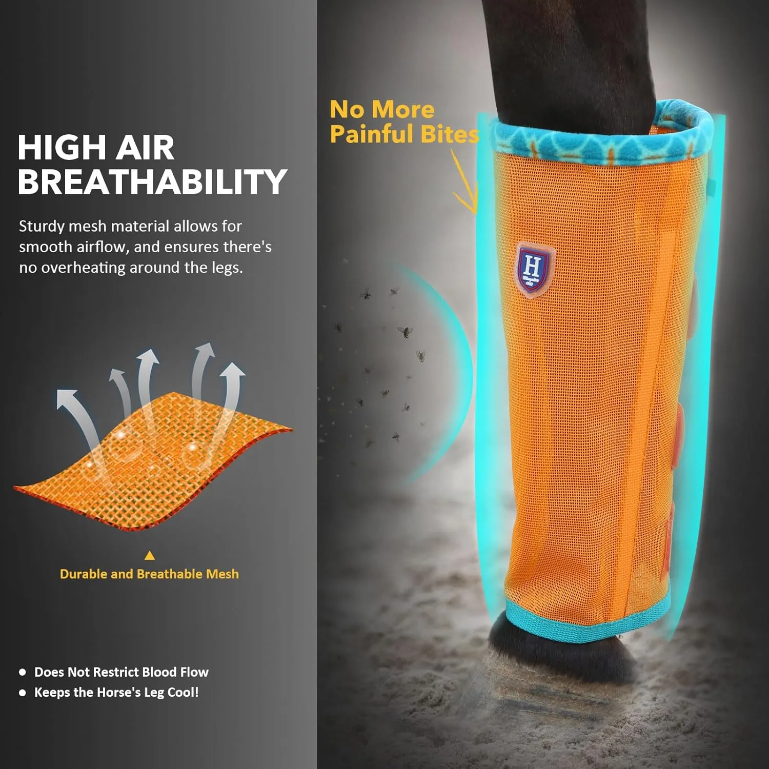 Fine Mesh Fly Boots Loose Fitting & Non-Slip Horse Fly Leggings Fleece Air Flow (Set of 4)