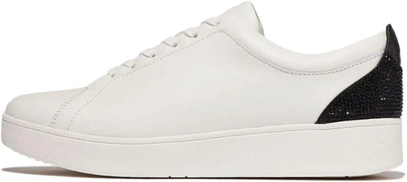FitFlop Women's Rally Crystal-backtab Leather Trainers Sneaker
