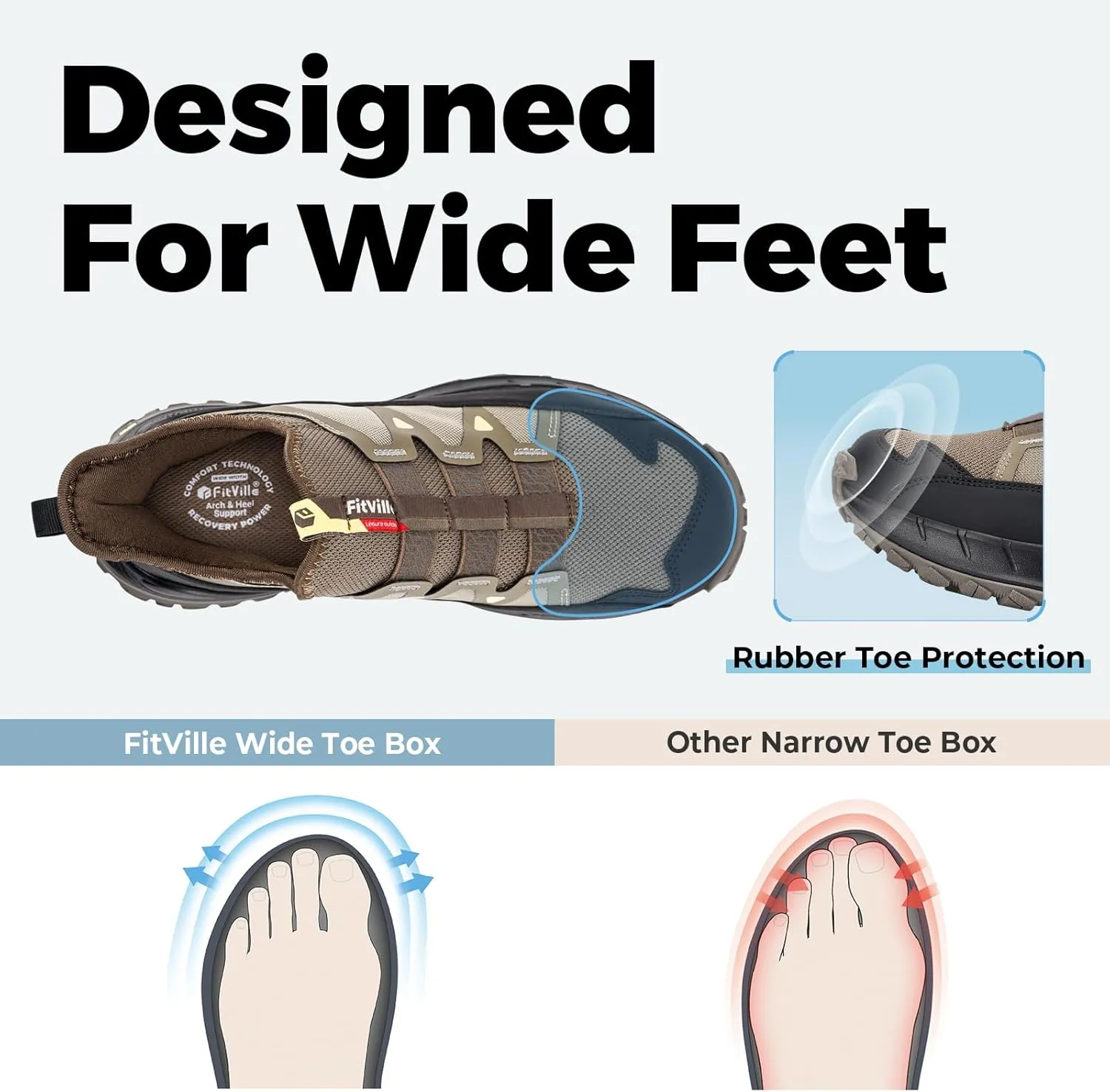 FitVille Extra Wide Sneakers for Men Slip-on Shoes, Soft Comfortable Mens Running Shoe, Slip Resistant Hiking Walking Shoes with Arch Support & Wide Toe Box