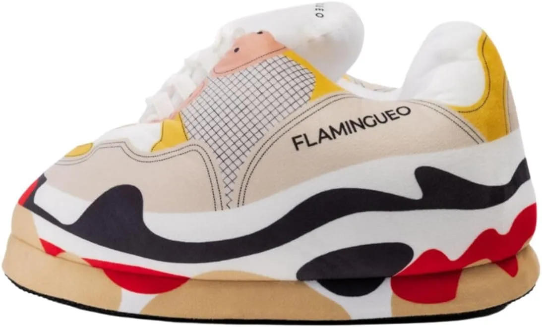 Flamingueo House Sneaker Slippers - Men's & Women's, 100% Polyester, Fluffy & Warm, Funny & Big, Comfy One Size
