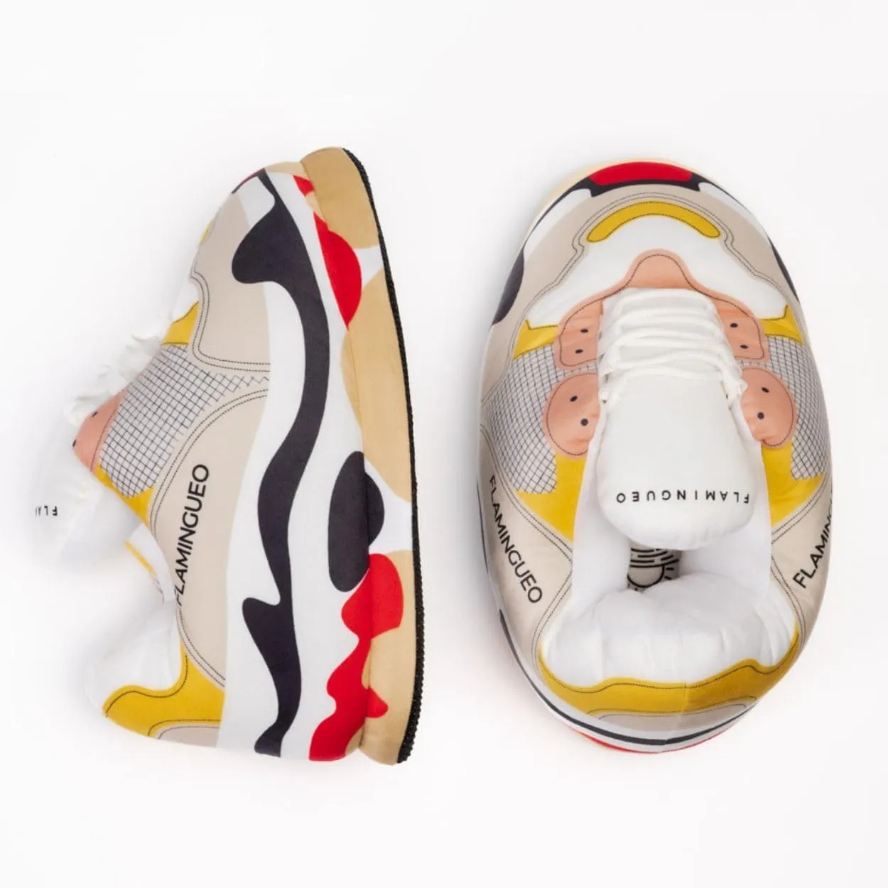 Flamingueo House Sneaker Slippers - Men's & Women's, 100% Polyester, Fluffy & Warm, Funny & Big, Comfy One Size