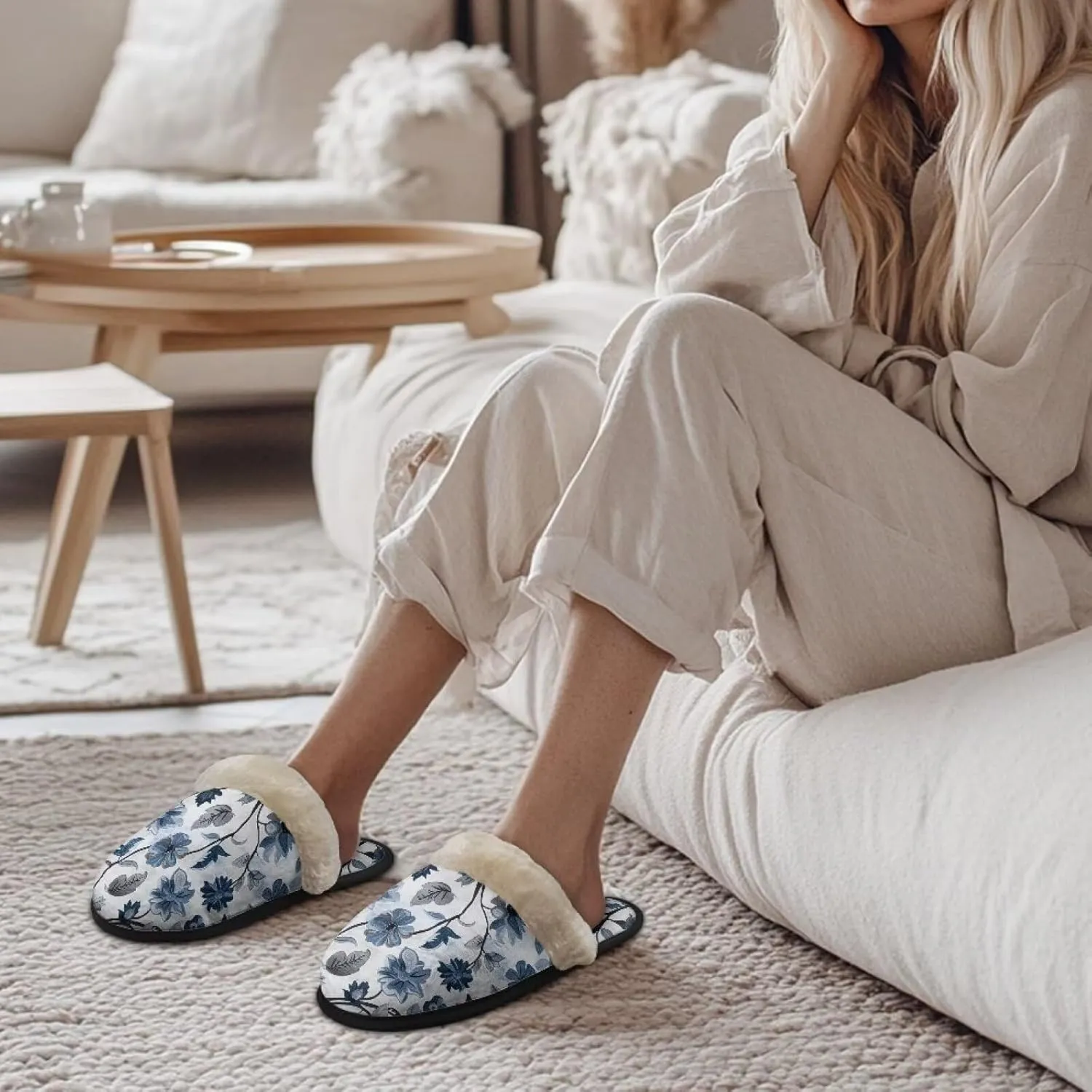 Flashideas Slippers for Women Retro Soft Fuzzy Slippers Couple Casual Fluffy Slippers for Indoor and Outdoor