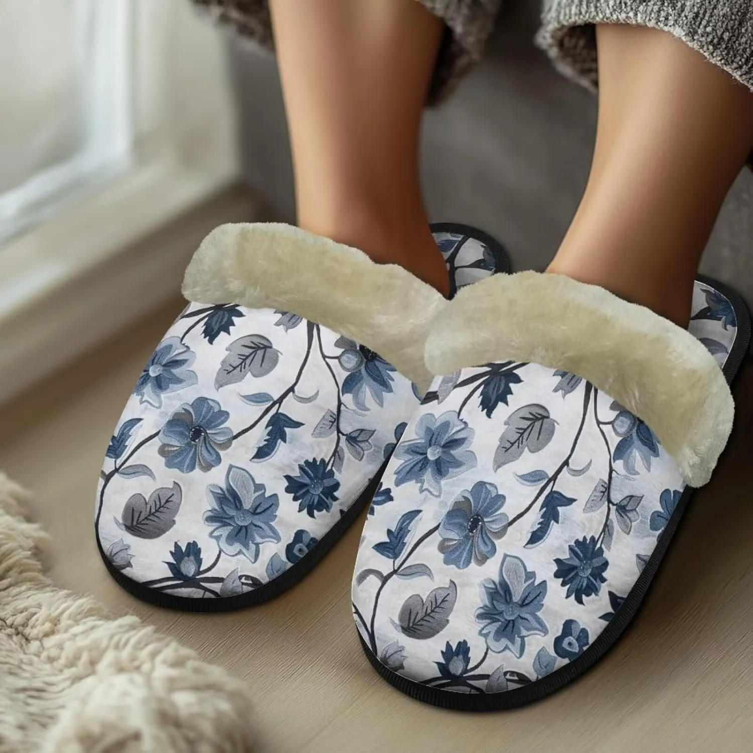Flashideas Slippers for Women Retro Soft Fuzzy Slippers Couple Casual Fluffy Slippers for Indoor and Outdoor