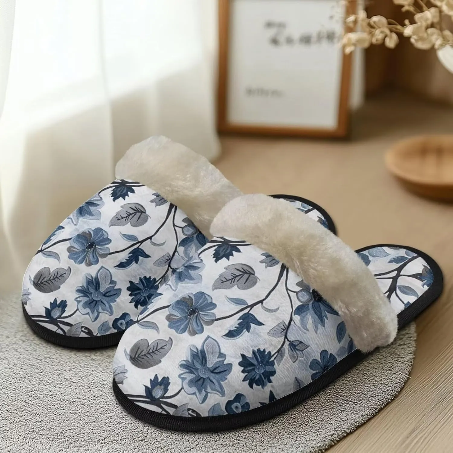 Flashideas Slippers for Women Retro Soft Fuzzy Slippers Couple Casual Fluffy Slippers for Indoor and Outdoor