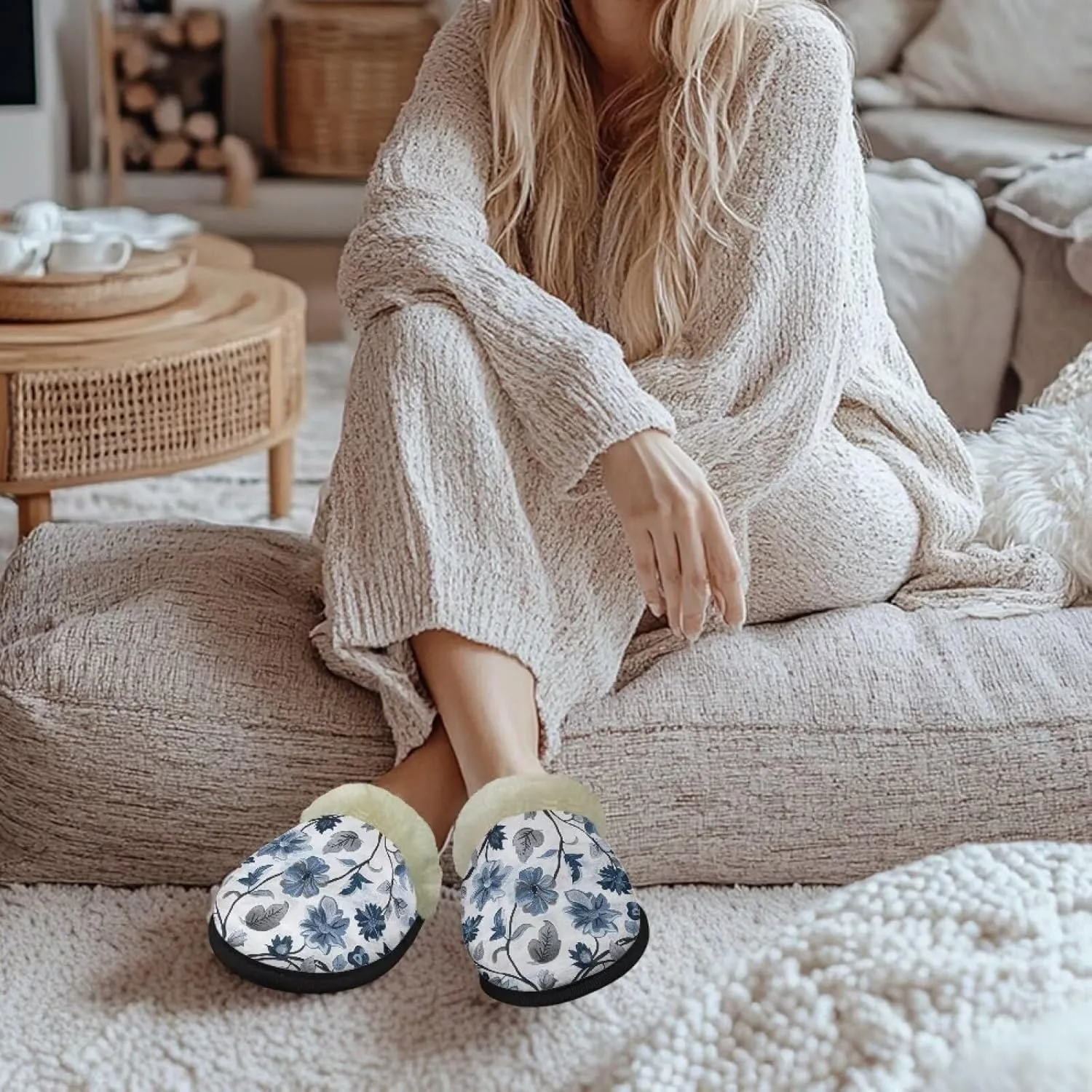Flashideas Slippers for Women Retro Soft Fuzzy Slippers Couple Casual Fluffy Slippers for Indoor and Outdoor