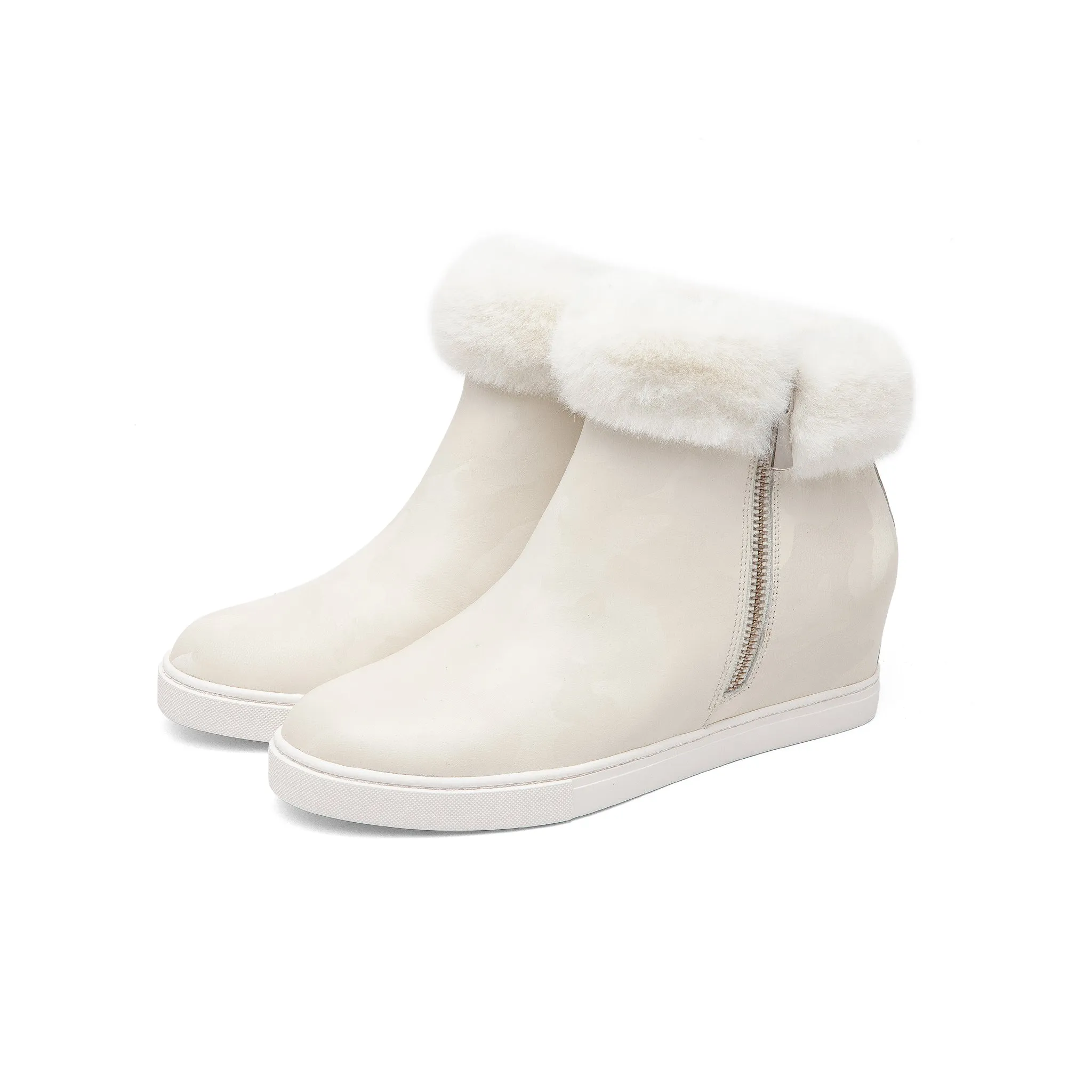 FLOSSIE | Faux Fur Cuff Wedge Booties