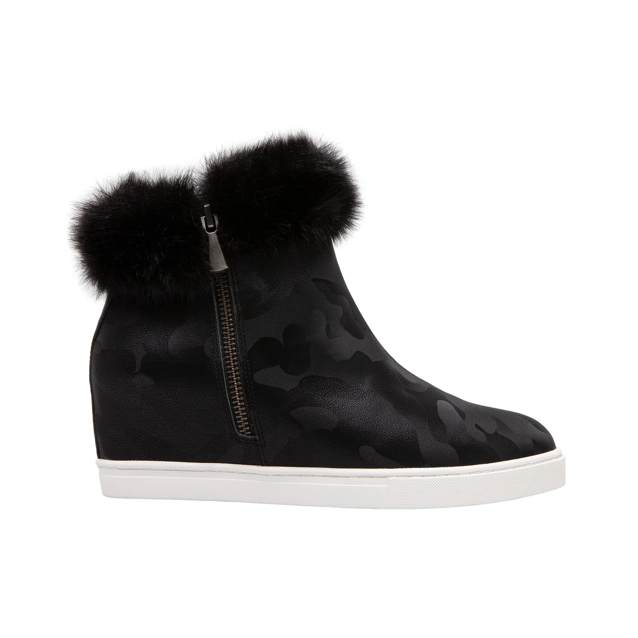 FLOSSIE | Faux Fur Cuff Wedge Booties