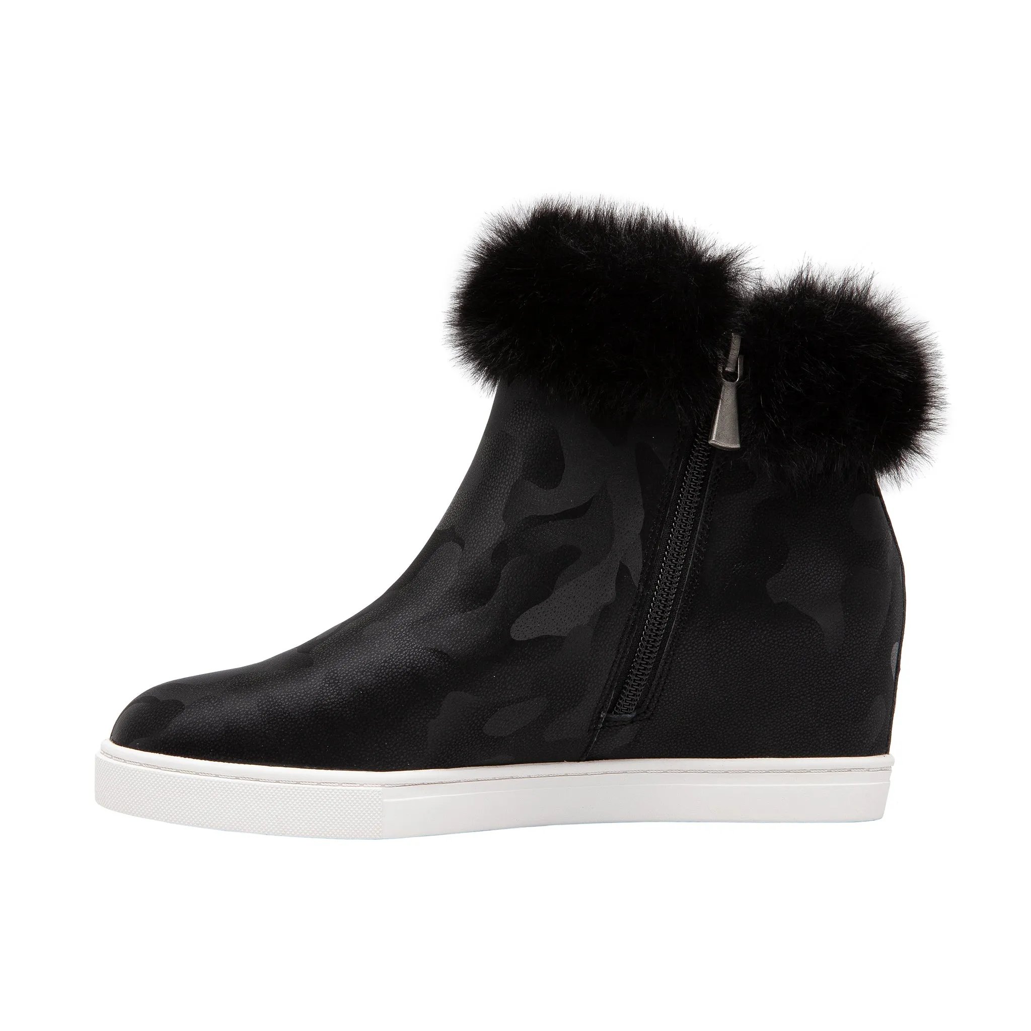 FLOSSIE | Faux Fur Cuff Wedge Booties