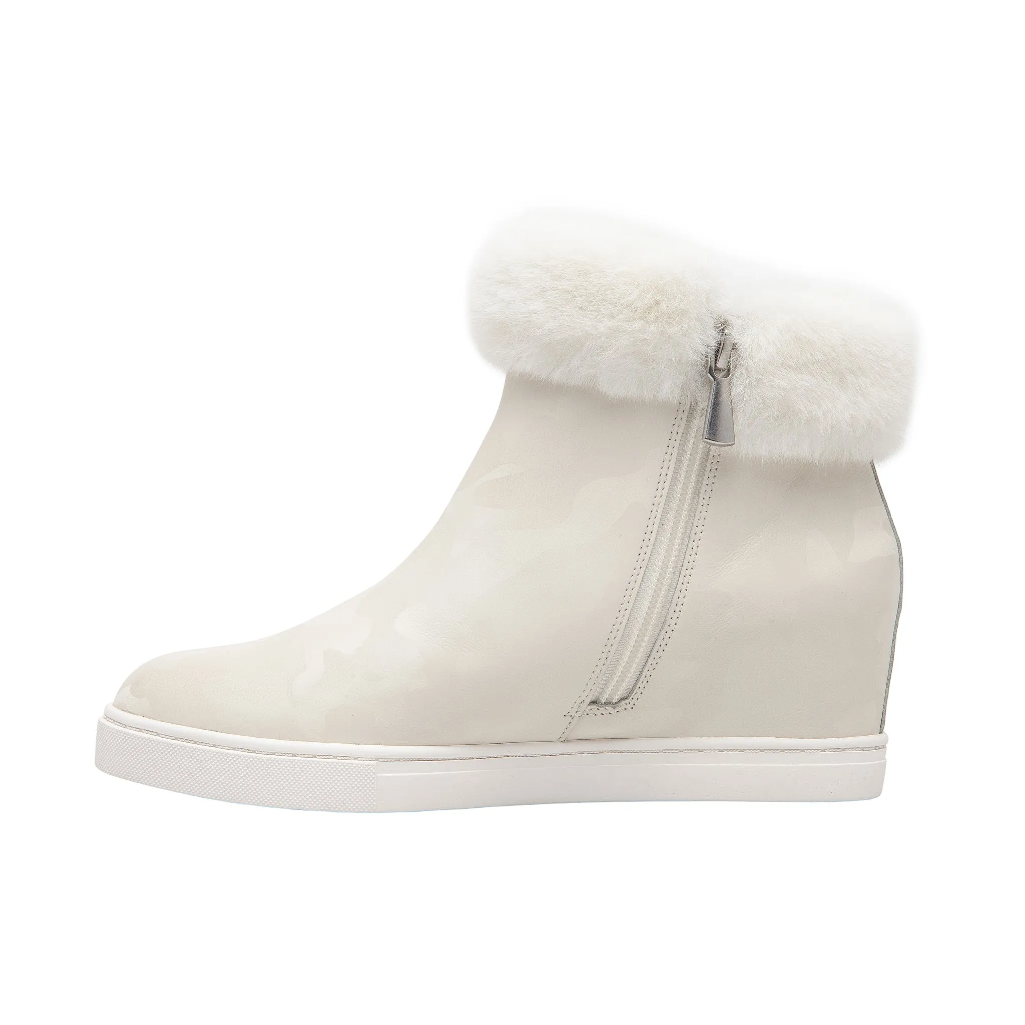 FLOSSIE | Faux Fur Cuff Wedge Booties