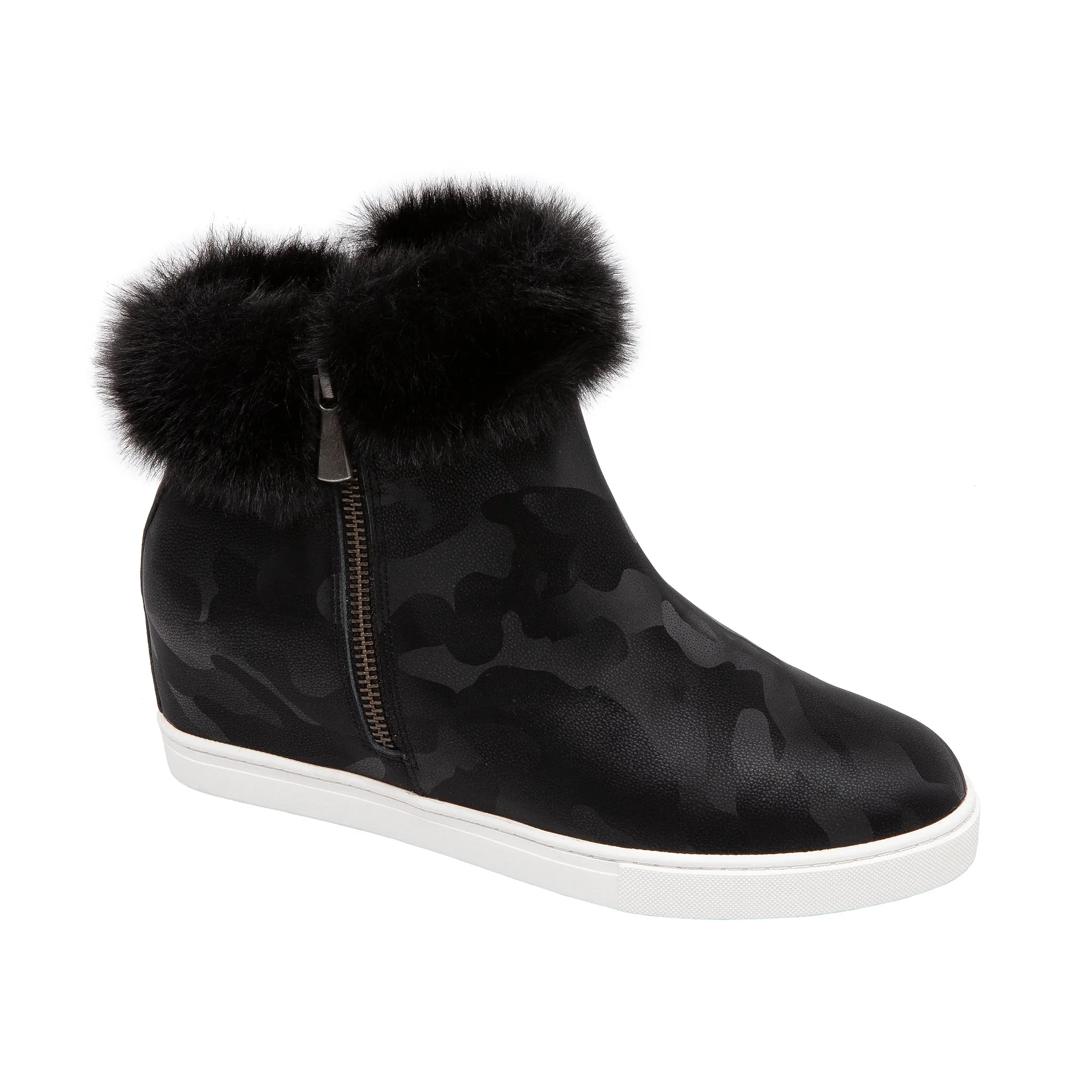 FLOSSIE | Faux Fur Cuff Wedge Booties