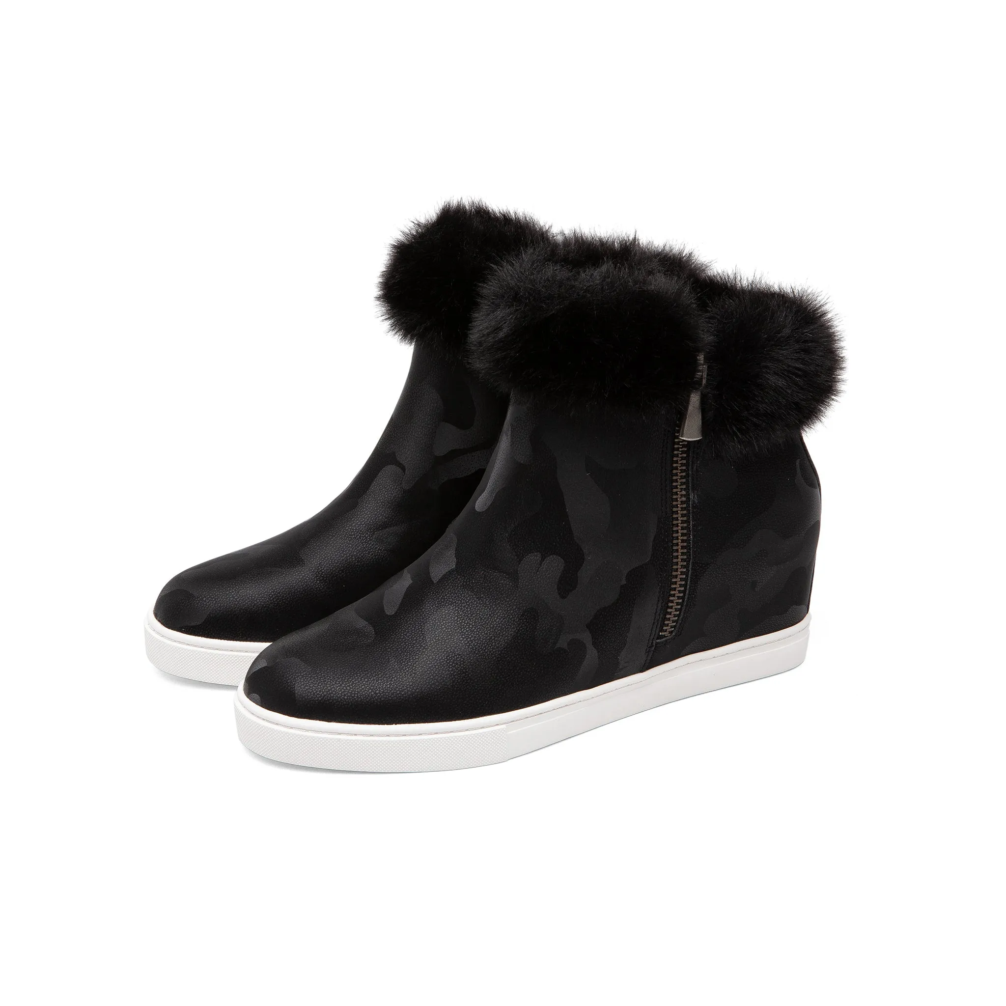 FLOSSIE | Faux Fur Cuff Wedge Booties