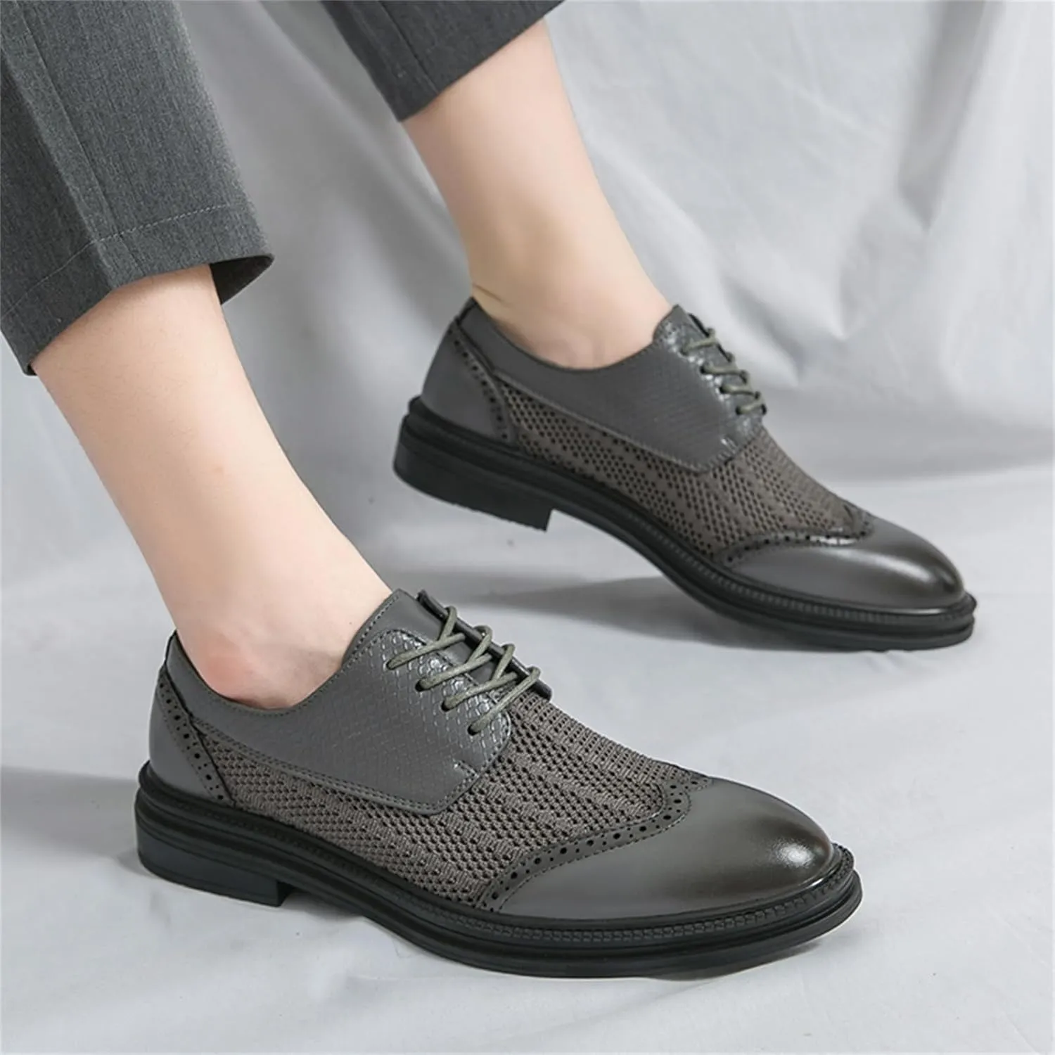 FOTN Mens Hollowed Mesh Brogue Formal Oxford Shoes Casual Lightweight Wingtip Business Dress Work Derby Shoes