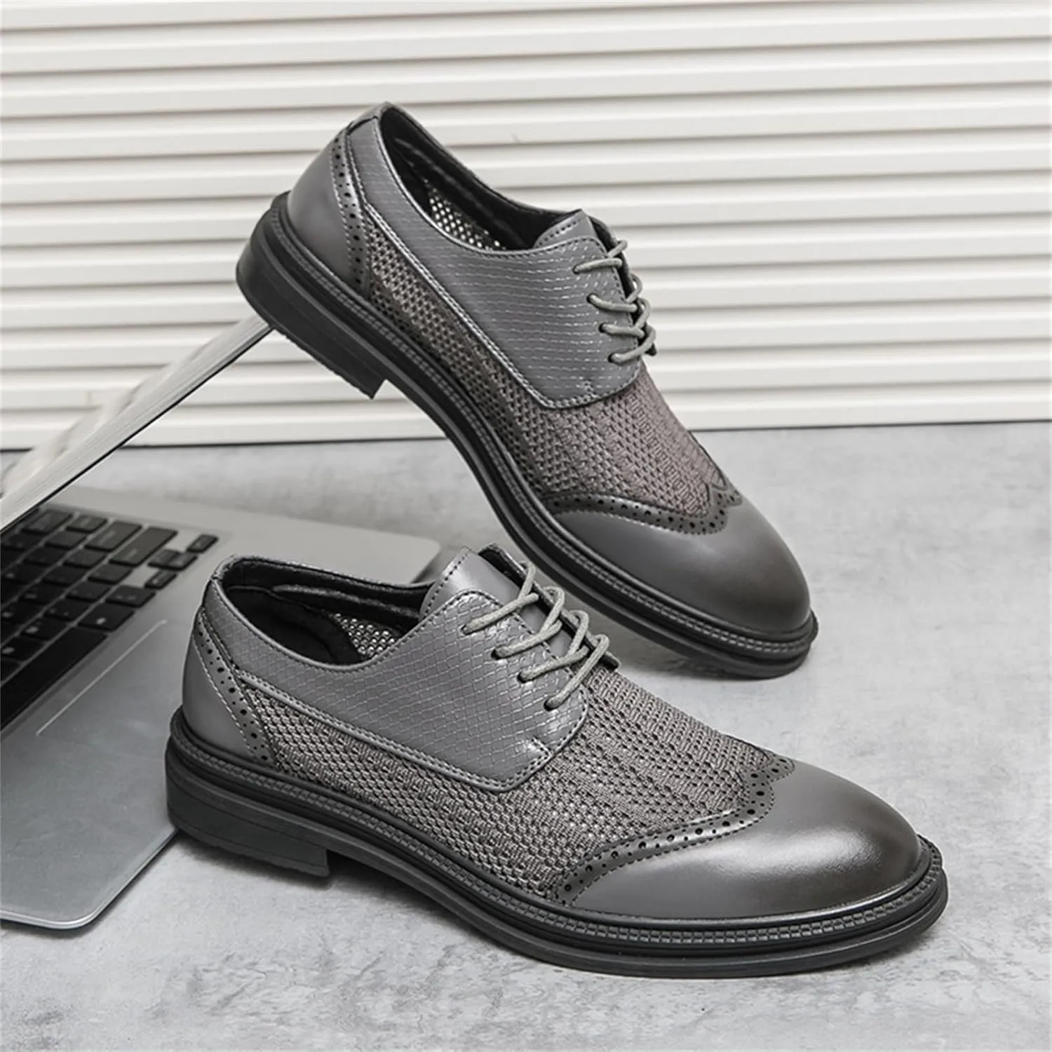 FOTN Mens Hollowed Mesh Brogue Formal Oxford Shoes Casual Lightweight Wingtip Business Dress Work Derby Shoes
