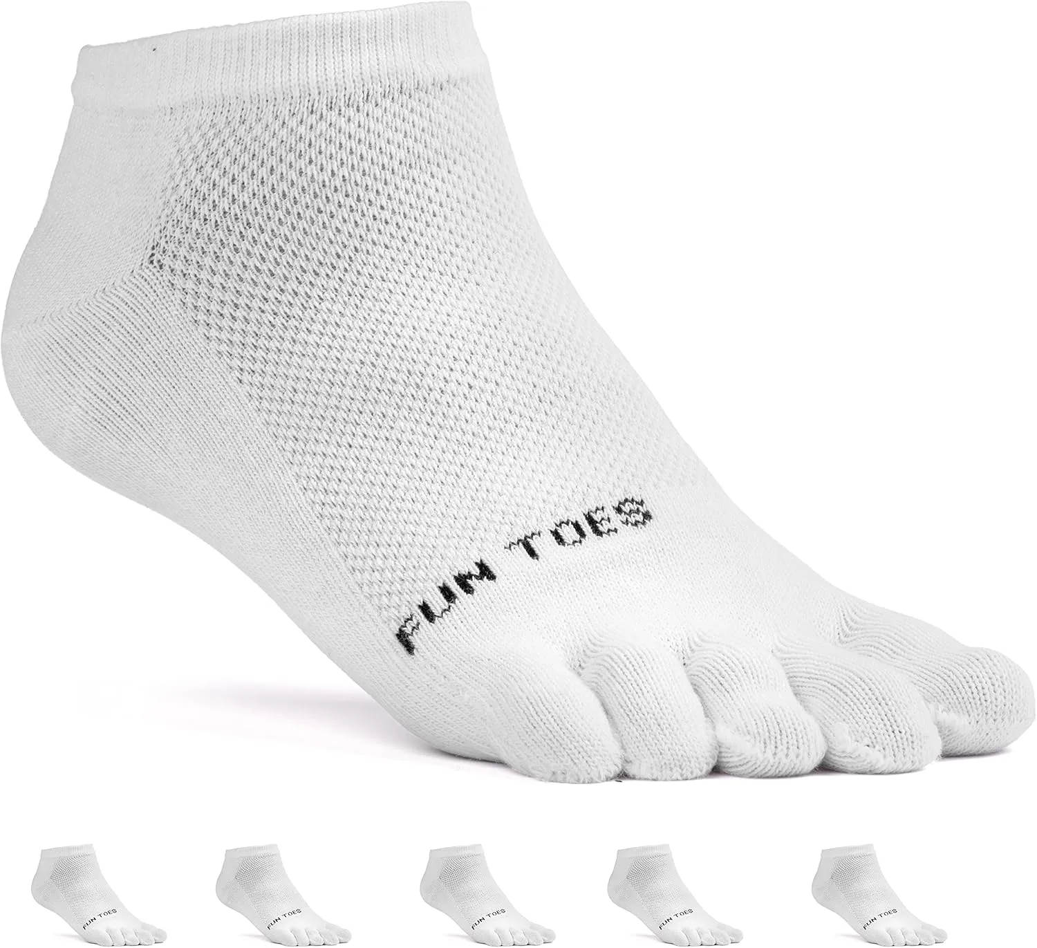 FUN TOES Women's Cotton Toe Socks-Barefoot Running- Breathable- 6 Pairs Pack-Size 9-11 Lightweight