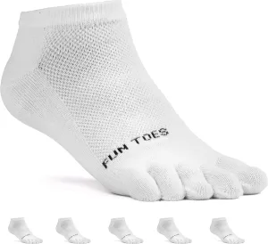 FUN TOES Women's Cotton Toe Socks-Barefoot Running- Breathable- 6 Pairs Pack-Size 9-11 Lightweight