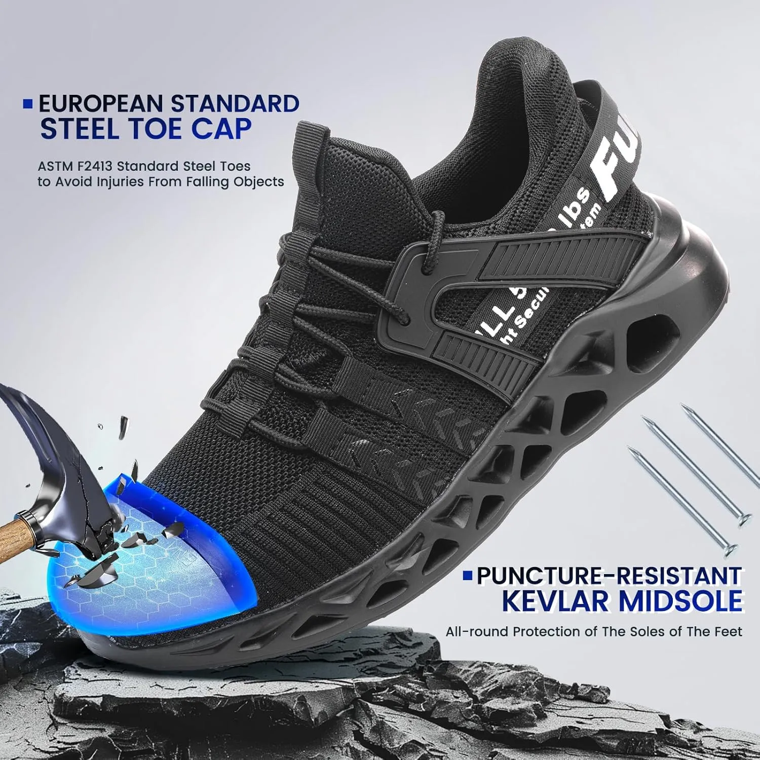 Furuian Steel Toe Sneakers for Men Women Lightweight Safety Shoes Comfortable Puncture Proof Slip On Indestructible Work Shoes