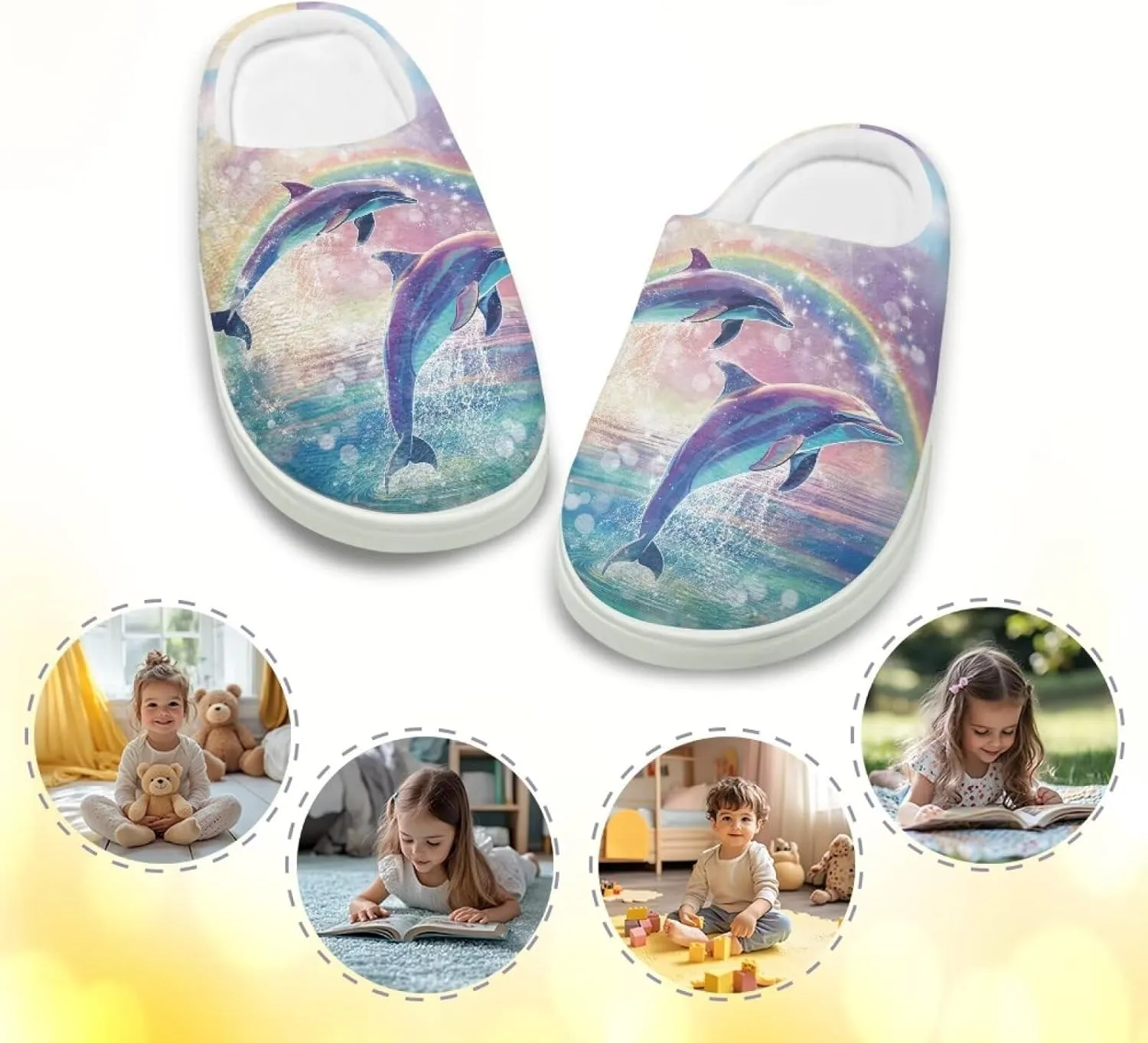 Fuzzy Toddler Slippers Girls Plush Slippers Soft Warm House Shoes Cozy Slip On Indoor Shoes Cute Print House Slippers Non Slip Washable for Bedroom Outdoor US 9-15