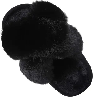 Girl's Soft Plush Lightweight House Slippers Non Slip Cross Band Slip on Open Toe Cozy Indoor Outdoor Slippers