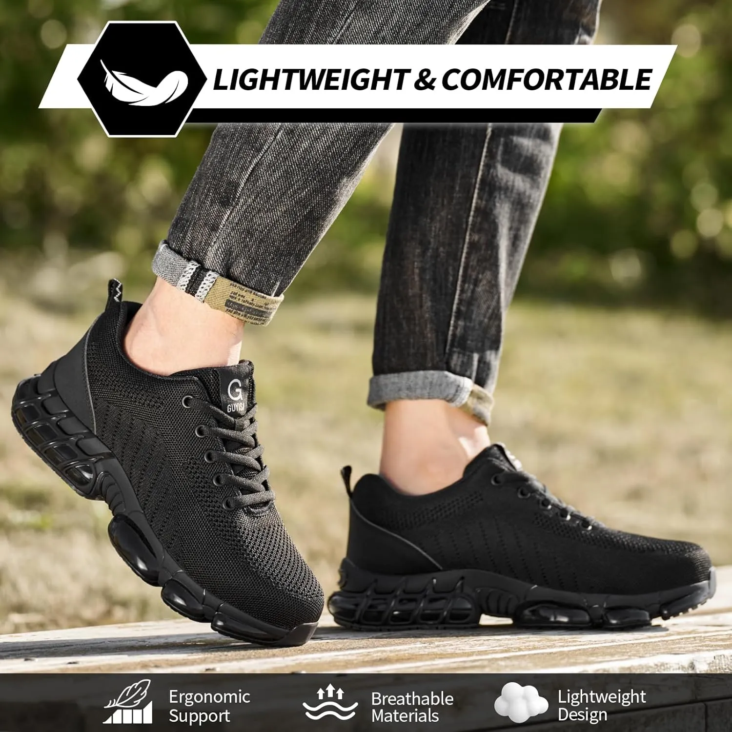GLANOUDUN Steel Toe Shoes for Men Black Work Shoes Lightweight Safety Shoe for Men Indestructible Steel Toe Sneakers Industrial Construction Shoe Men's Work & Safety Footwear