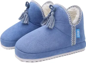GPOS Womens House Knit Bootie Slippers Fuzzy Plush Lining Winter Ladies Warm Suede Fluff Slippers Lightweight Cozy Thick Memory Foam Comfortable Home Shoes Hard Bottom for Indoor Outdoor Size 5-11