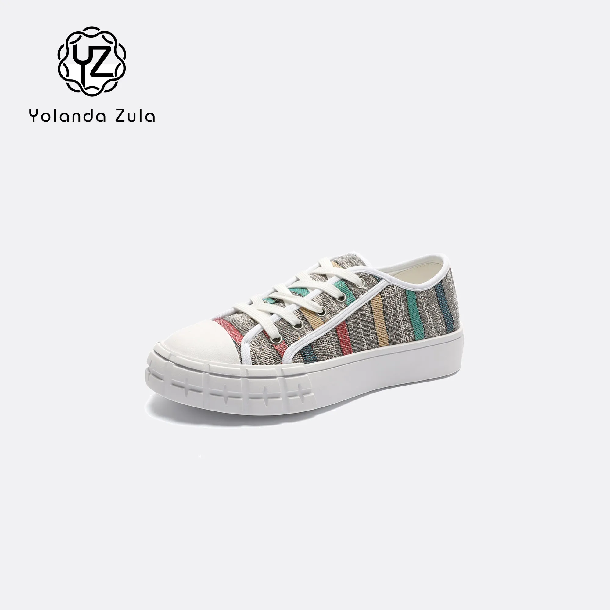 Gray sole colored striped canvas shoes