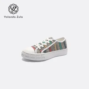 Gray sole colored striped canvas shoes