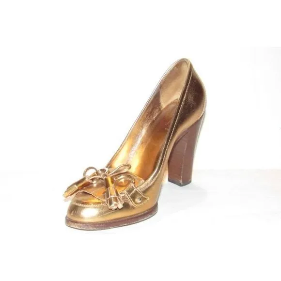 Gucci 'Marrakech' Gold Metallic Leather Equestrian