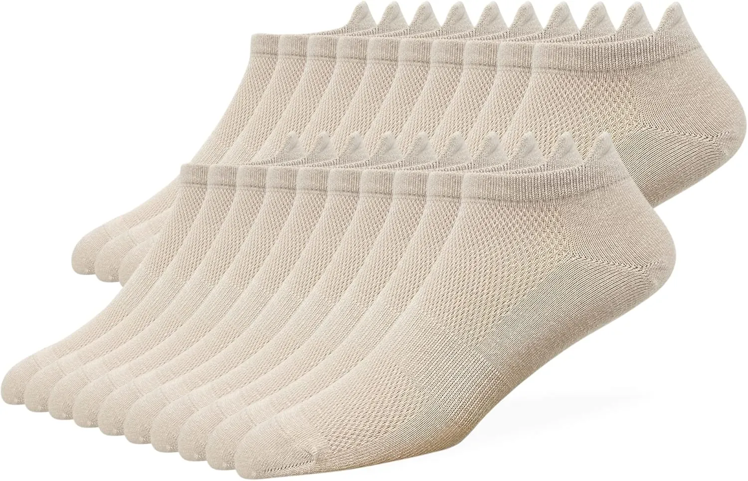 HaloYIYI Men's No Show Socks Beige Low Cut Mesh Breathable Cotton Comfortable Soft Tan Big & Tall With Tab, 10 Pairs