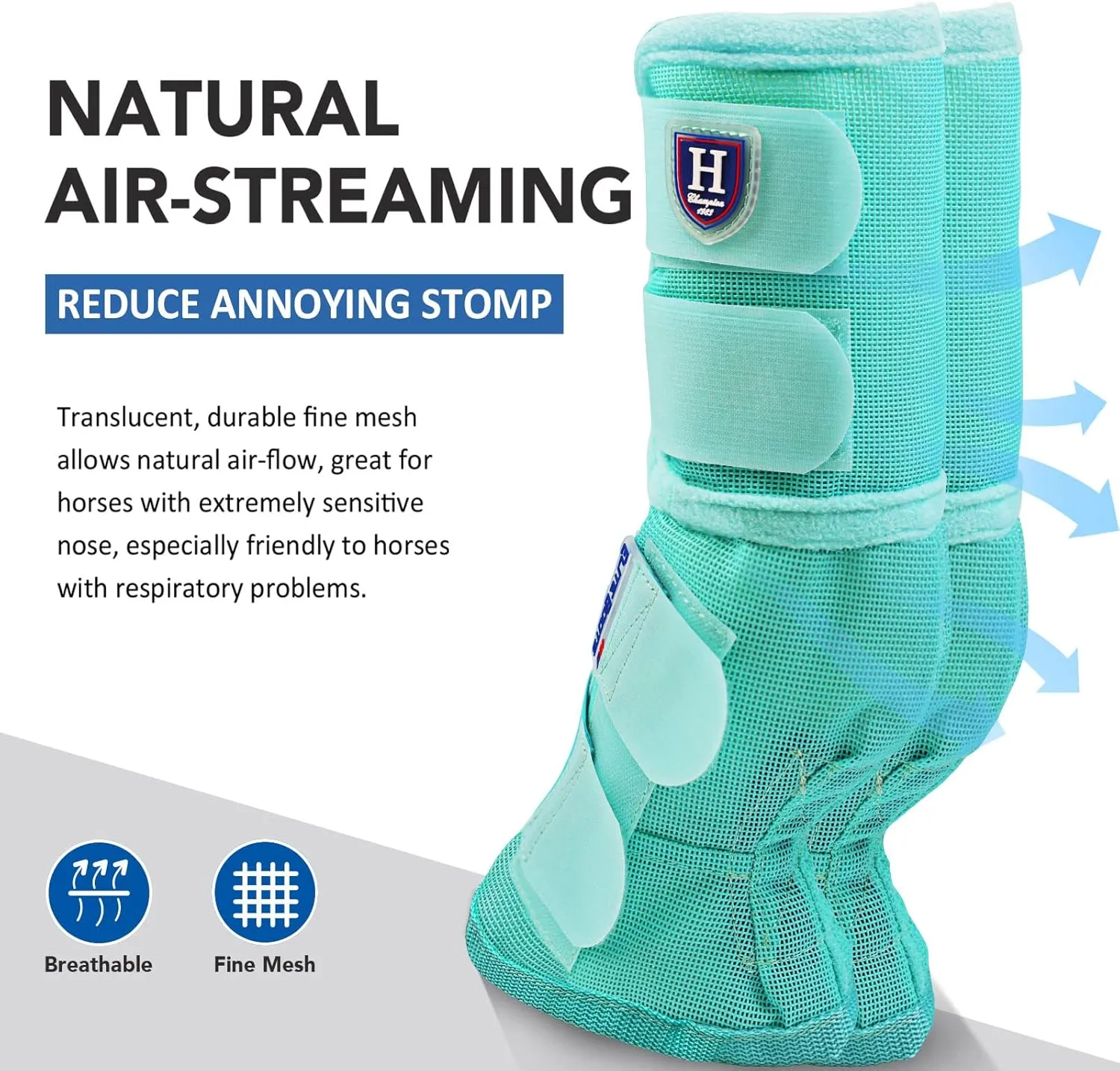 Harrison Howard Horse Fly Boots Perfect Contoured Fit Leg Guards Dense Mesh Boots with Ventilated Comfort Reliable Protection from Summer Elements Set of 2 Mint Large