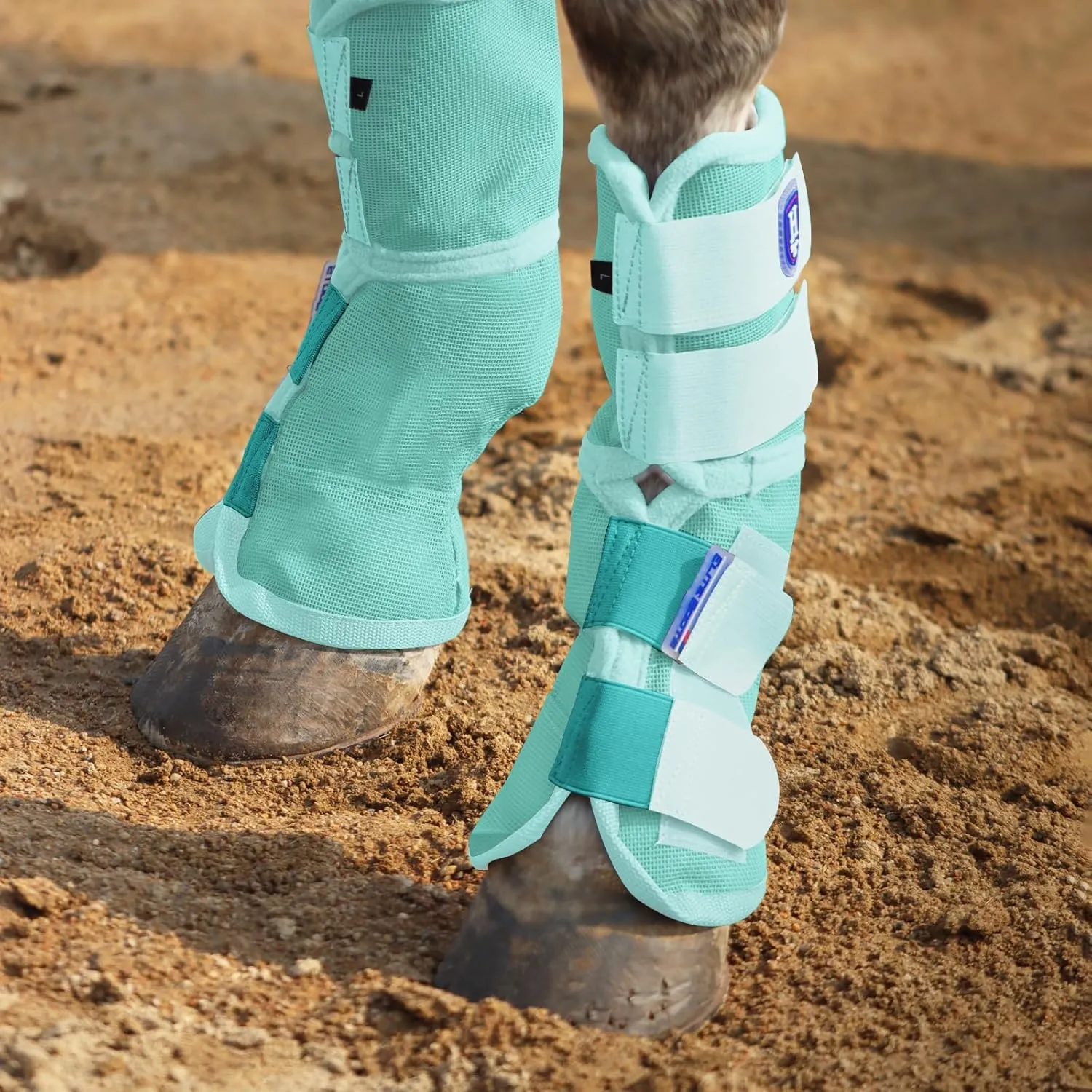 Harrison Howard Horse Fly Boots Perfect Contoured Fit Leg Guards Dense Mesh Boots with Ventilated Comfort Reliable Protection from Summer Elements Set of 2 Mint Large