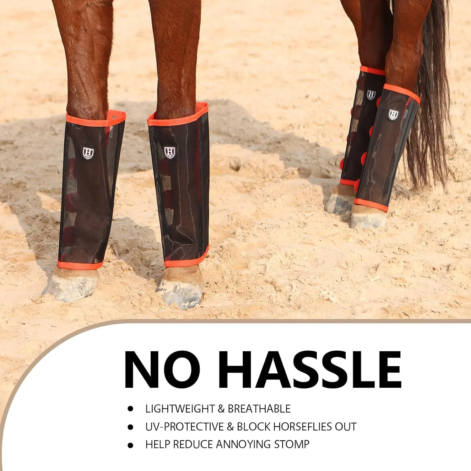 Harrison Howard Loose-Fitting Horse Fly Leggings Breathable, Tear-Resistant Fine Mesh Leg Guards Stay-on Comfortable Fly Boots (Set of 4)
