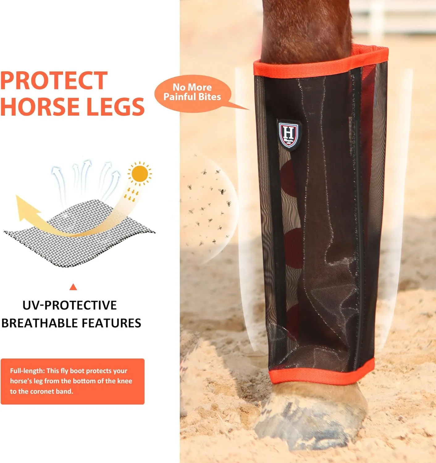 Harrison Howard Loose-Fitting Horse Fly Leggings Breathable, Tear-Resistant Fine Mesh Leg Guards Stay-on Comfortable Fly Boots (Set of 4)