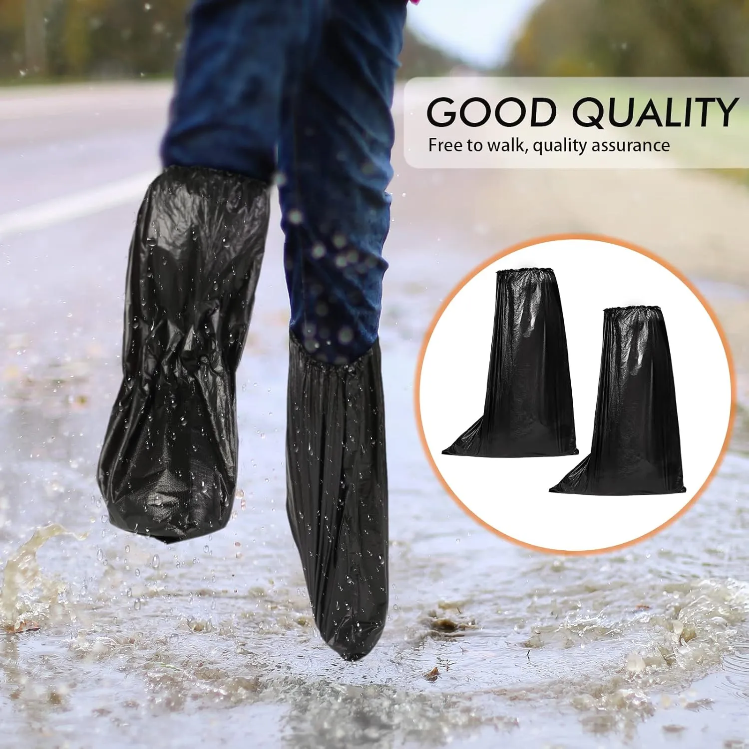 Haysandy Shoe Covers Disposable Non Slip Plastic Boot Covers Long Waterproof Shoes Covers Safety Boot Shoe Covers 21.6 Inch Tall Shoe Coverings for Men Women Rainy Day Use(Black,120 Pcs)