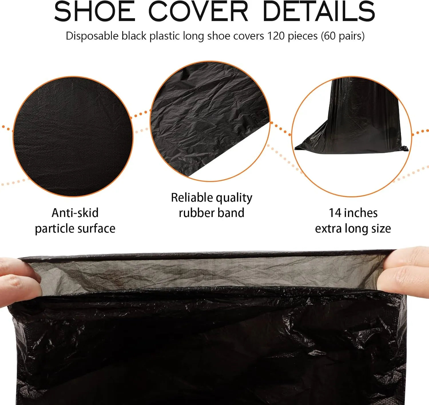 Haysandy Shoe Covers Disposable Non Slip Plastic Boot Covers Long Waterproof Shoes Covers Safety Boot Shoe Covers 21.6 Inch Tall Shoe Coverings for Men Women Rainy Day Use(Black,120 Pcs)