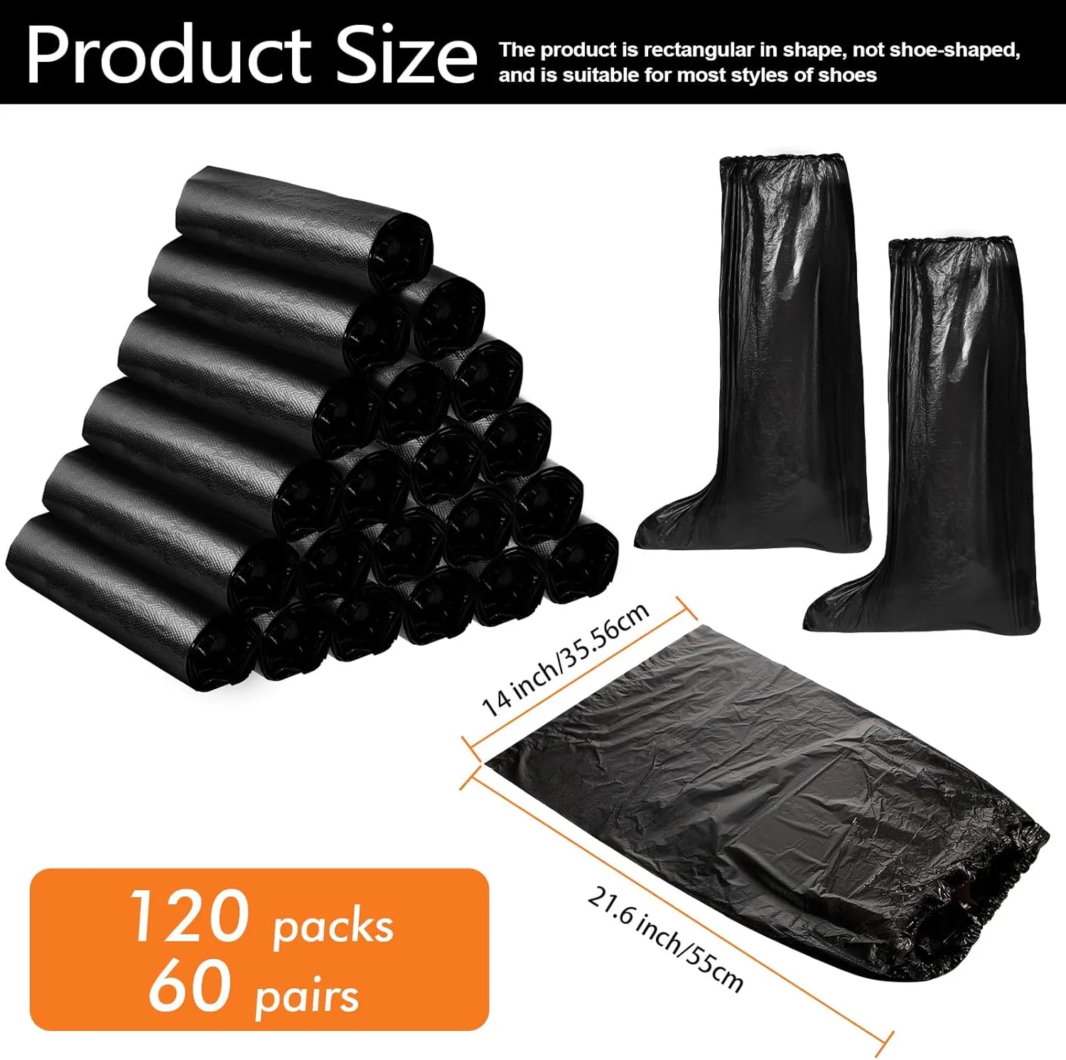 Haysandy Shoe Covers Disposable Non Slip Plastic Boot Covers Long Waterproof Shoes Covers Safety Boot Shoe Covers 21.6 Inch Tall Shoe Coverings for Men Women Rainy Day Use(Black,120 Pcs)