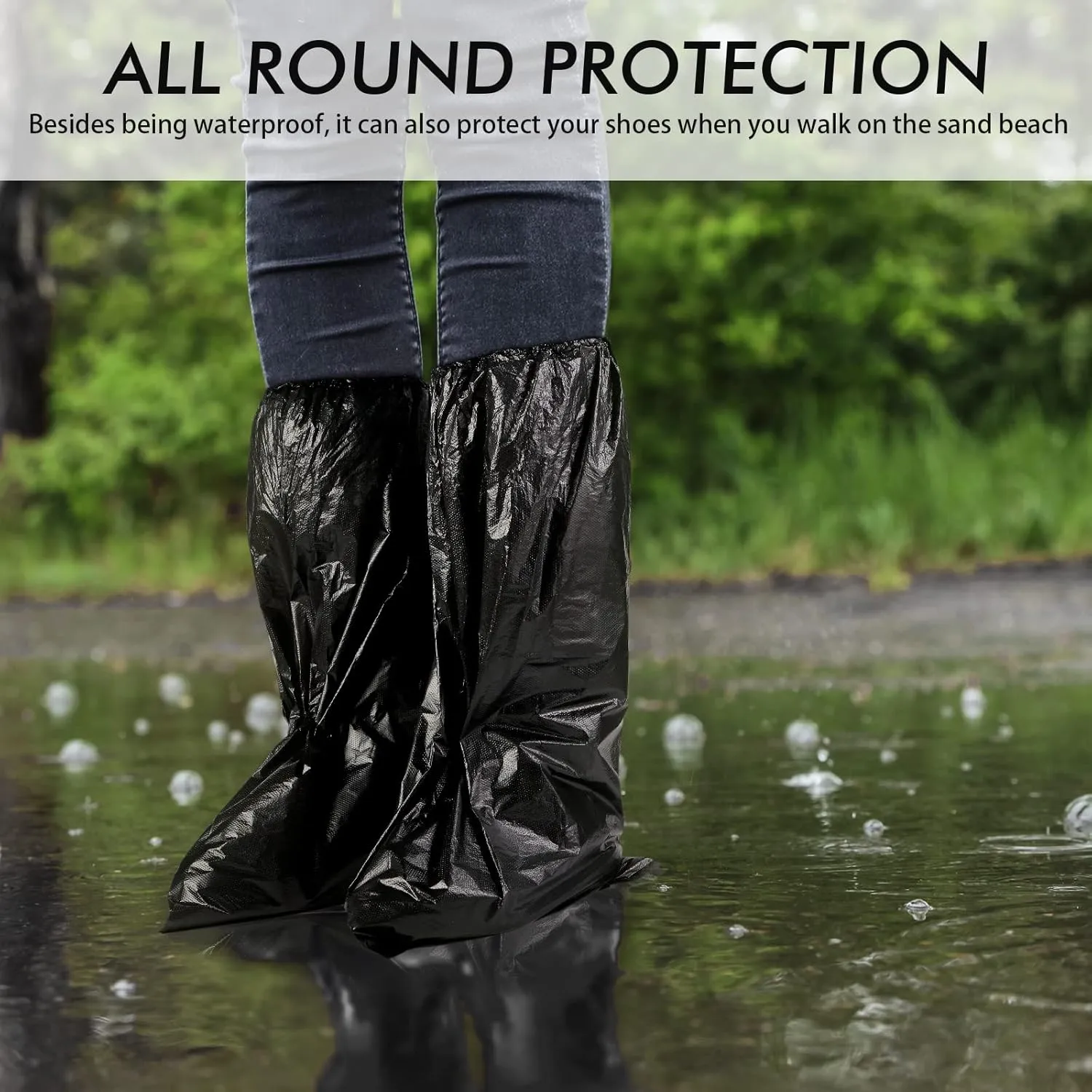 Haysandy Shoe Covers Disposable Non Slip Plastic Boot Covers Long Waterproof Shoes Covers Safety Boot Shoe Covers 21.6 Inch Tall Shoe Coverings for Men Women Rainy Day Use(Black,120 Pcs)