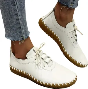 Hbeylia Vintage Dress Oxfords For Women Ladies Fashion Retro Leather Round Toe Lace Up Slip On Flats Fashion Sneakers Rubber Sole Anti Skid Play Sneakers Dressy Slip-On Loafers For School Uniform
