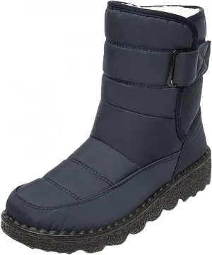 Hbeylia Winter Snow Boots For Women Men Unisex Waterproof Thermal Fleece Lining Anti Skid Mid Calf Boots Wedge Platform Warm Wool Fuzzy Ankle Booties Outdoor Work Camping Short Boots For Boys Girls