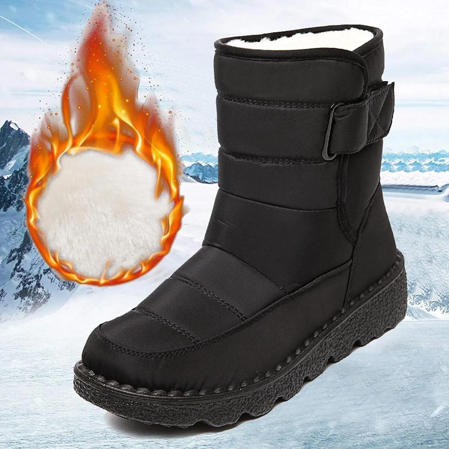Hbeylia Winter Snow Boots For Women Men Unisex Waterproof Thermal Fleece Lining Anti Skid Mid Calf Boots Wedge Platform Warm Wool Fuzzy Ankle Booties Outdoor Work Camping Short Boots For Boys Girls