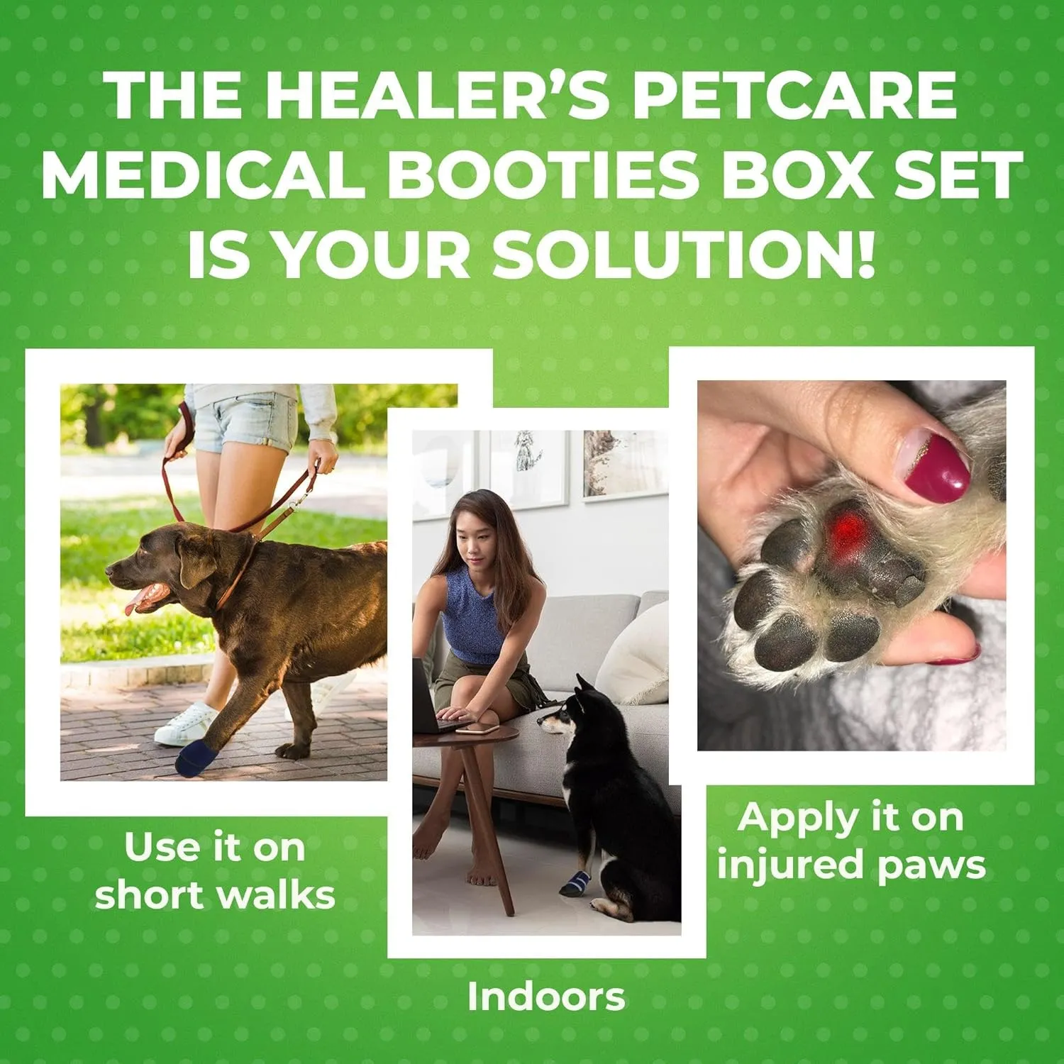 Healers Anti-Slip Dog Boots-Medical Paw Protection for Sm/Med Breeds, Traction Booties for Slippery Floors, Sm/Medium Boxset, Paw Width `2.25, avg wt 35-50lbs