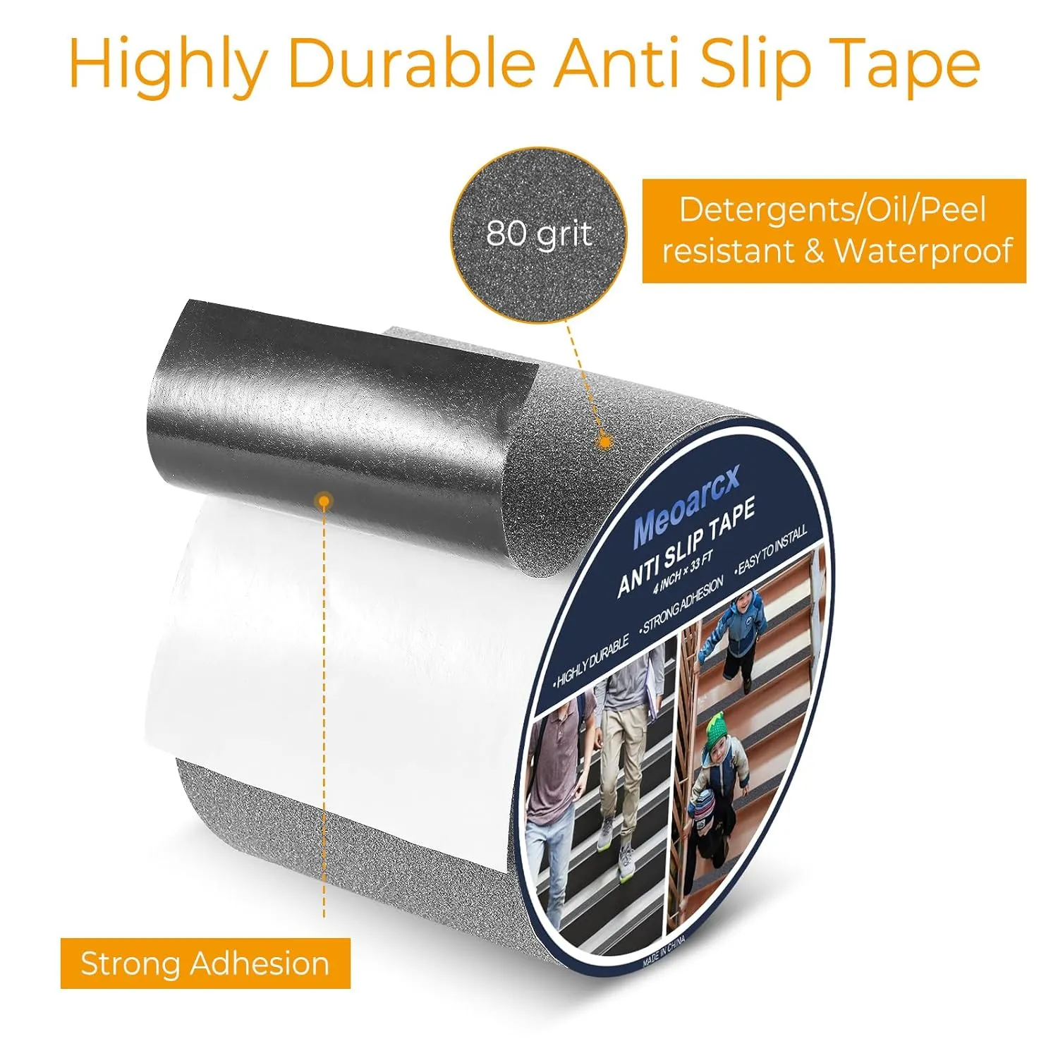 Heavy Duty Anti Slip Tape, 4Inch x 33Feet High Traction Grip Tape for Stairs, Waterproof Anti Slip Tape Durable Adhesive Grip Tape for Skateboards, Non Slip Tape for Outdoor, Grey